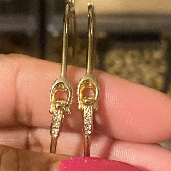 1BJ: COACH Signature “C” Brass & Crystal Hoop Earrings, EUC - Picture 9 of 10
